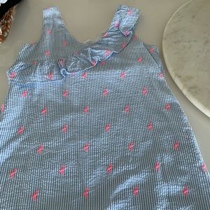 Crown ivy seared met embroidered with pink flamingos cotton with linen inside